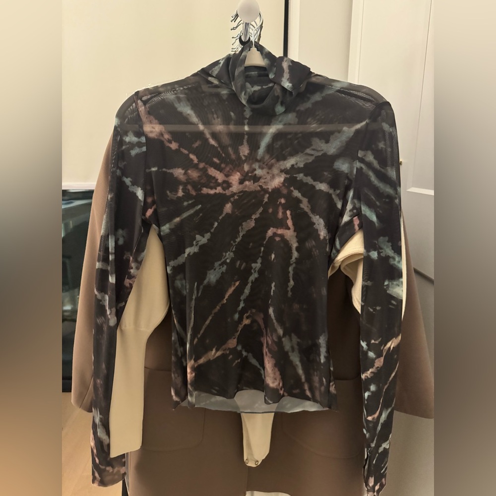 AFRM Black Blue Pink Mesh Fabric Turtleneck Top